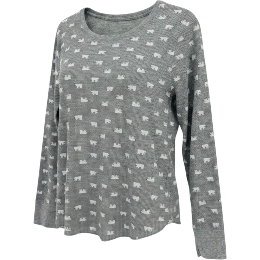 Old Navy Polar Bear Thermal Top Womens Large Gray Waffle Knit Long Sleeve Shirt